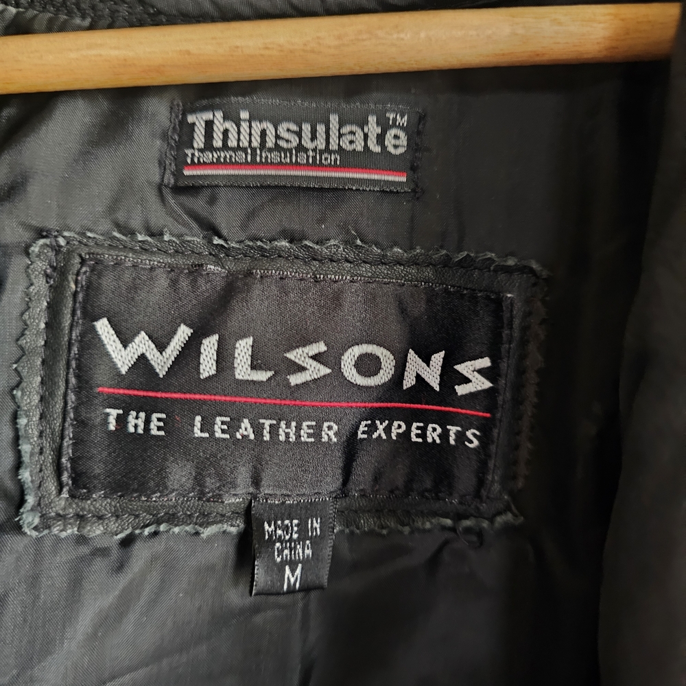 Wilson VTG Women's Black Leather Biker Cropped Bomber Jacket 80s Style - Picture 3 of 12